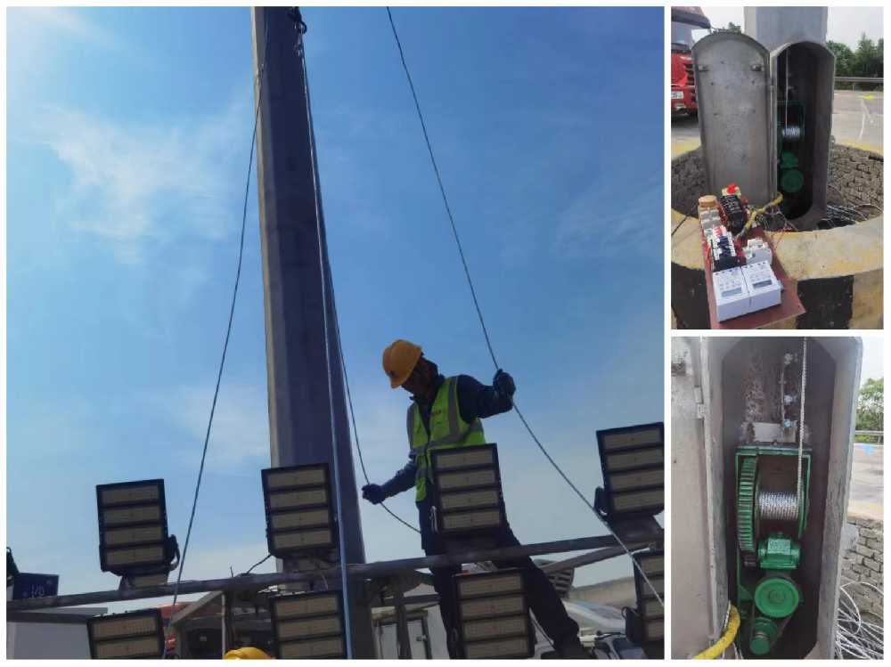西陵区京哈高速服务区改造高杆灯安装现场